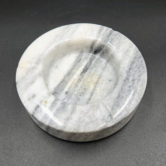 Marble Ashtray Grey Veined White Round 3 Ports Heavy Brush Holder Read - Picture 5 of 11